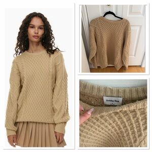 Sunday Best Cable Knit Crew Sweater in Tan